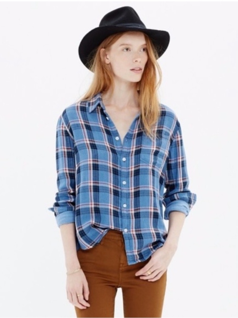 Madewell Blue Red Cozy Soft Plaid Button-Down Cotton Shirt Top